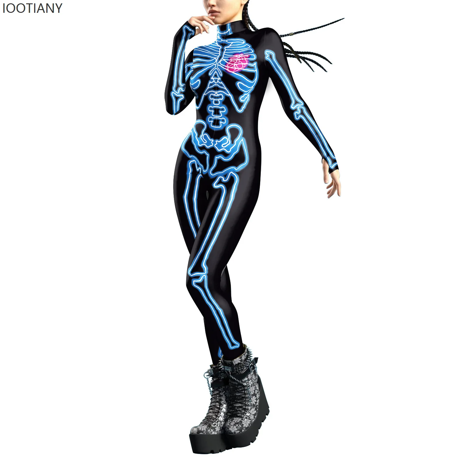 

IOOTIANY Halloween Women's Ghost Skull 3D Printing Bodysuit Cosplay Costume Carnival Party Stage Performance Costume Zentai Suit
