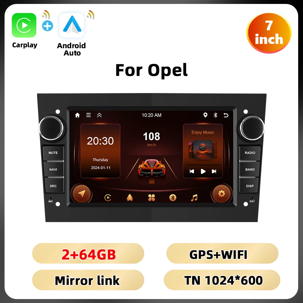 Podofo 7 ''2 + 64G Autoradio Voor Opel Astra Antara Vectra Corsa Multimedia Speler GPS WIFI Carplay Android auto BT RDS Auto Audio