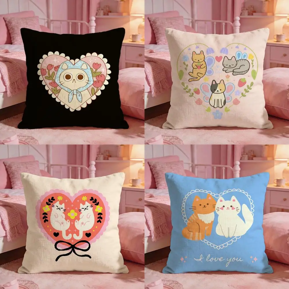 Heart Floral Cat Cushion Cover Premium Comfort Reversible Pillow Cove -Two in One Design for Any Room & Car Interior