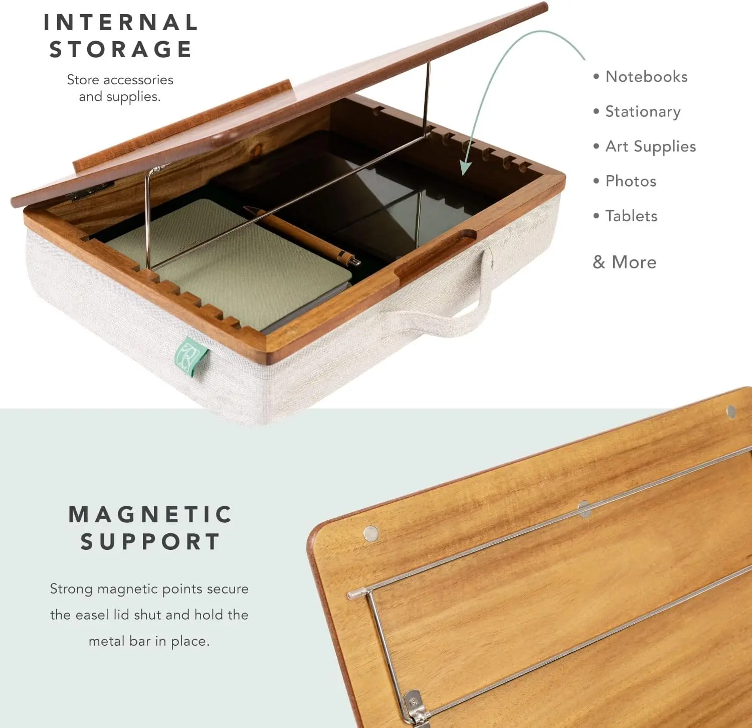 Adjustable Acacia Wood Lap Desk with 7 Tilt Levels, Fits 15.6" Laptops, Portable Workstation and Storage