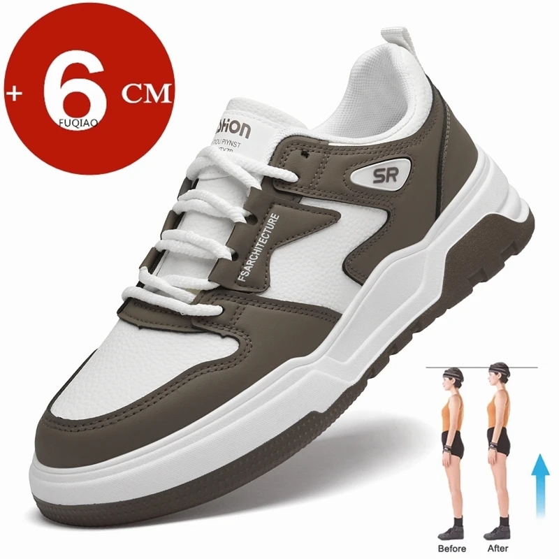 

6CM Hidden Height Elevator Shoes Men Business Casual Height Increasing Leather Sneakers Comfortable Men Outdoor Walking Shoes