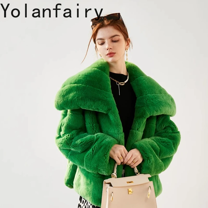 

YOLANFAIRY Autumn and winter Imported whole fur coat made of rex rabbit fur Square-neck long-sleeved commuter jacket шуба 2025