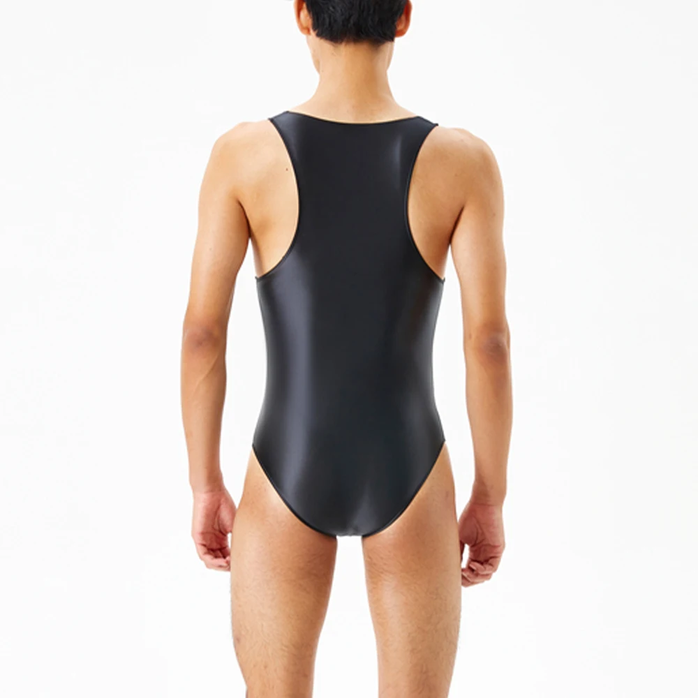 بدلة سباحة مثيرة لامعة للرجال بدلة سباحة حريرية لامعة من قطعة واحدة بدون أكمام ملابس داخلية ناعمة للمثليين ملابس داخلية مثيرة