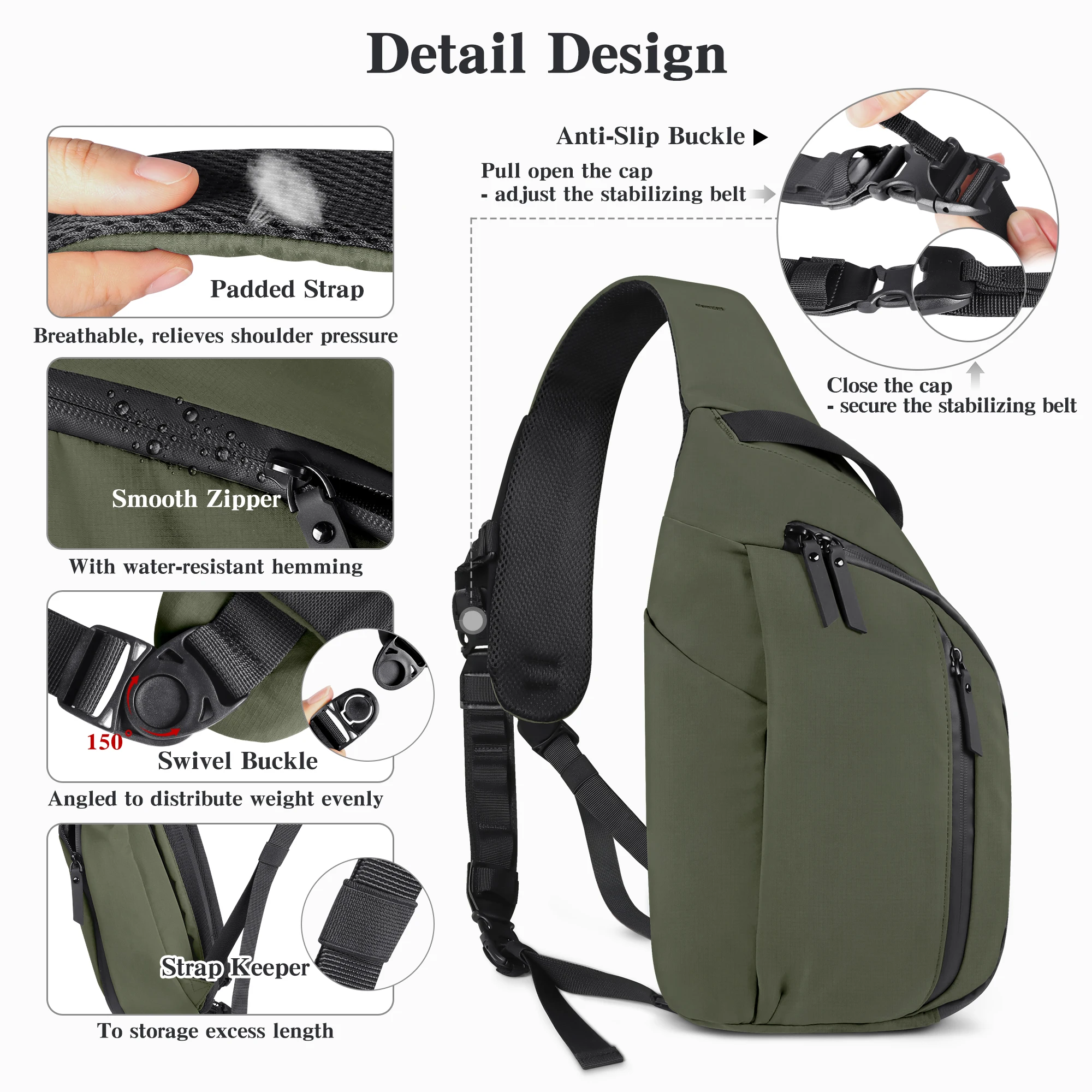 Outdoor Crossbody Bag Fashion Chest Bag For Men Sling Backpack Sports Shoulder Bag With Water Bottle Pocket Fits 11" Tablet