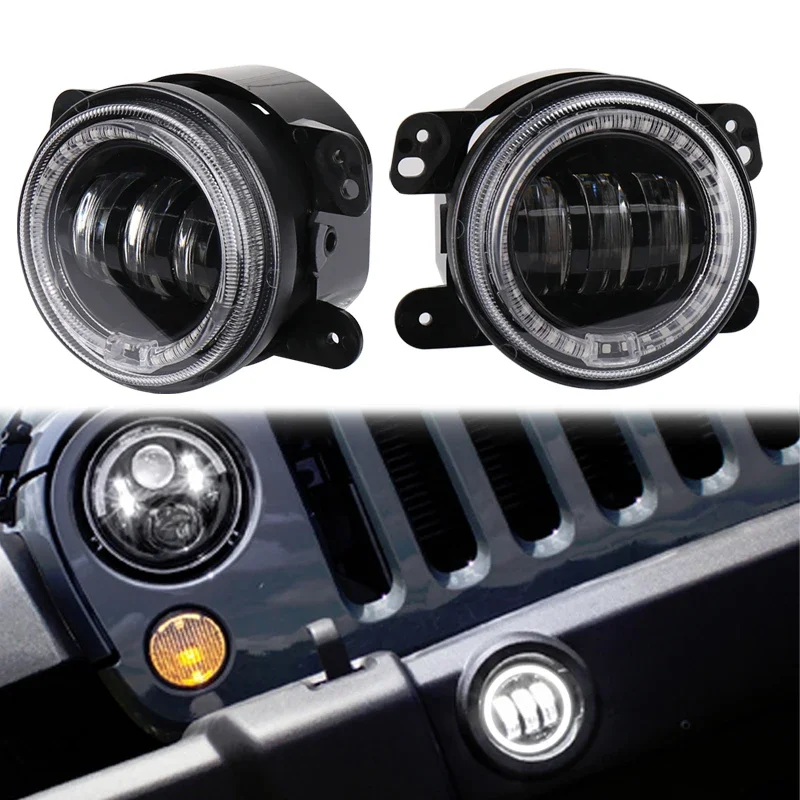

2 шт. 4-дюймовый круглый светодиодный противотуманный фонарь 12 В постоянного тока 30 Вт с кольцом DRL Angel Eye Halo для Jeep Wrangler JK 2007-2017