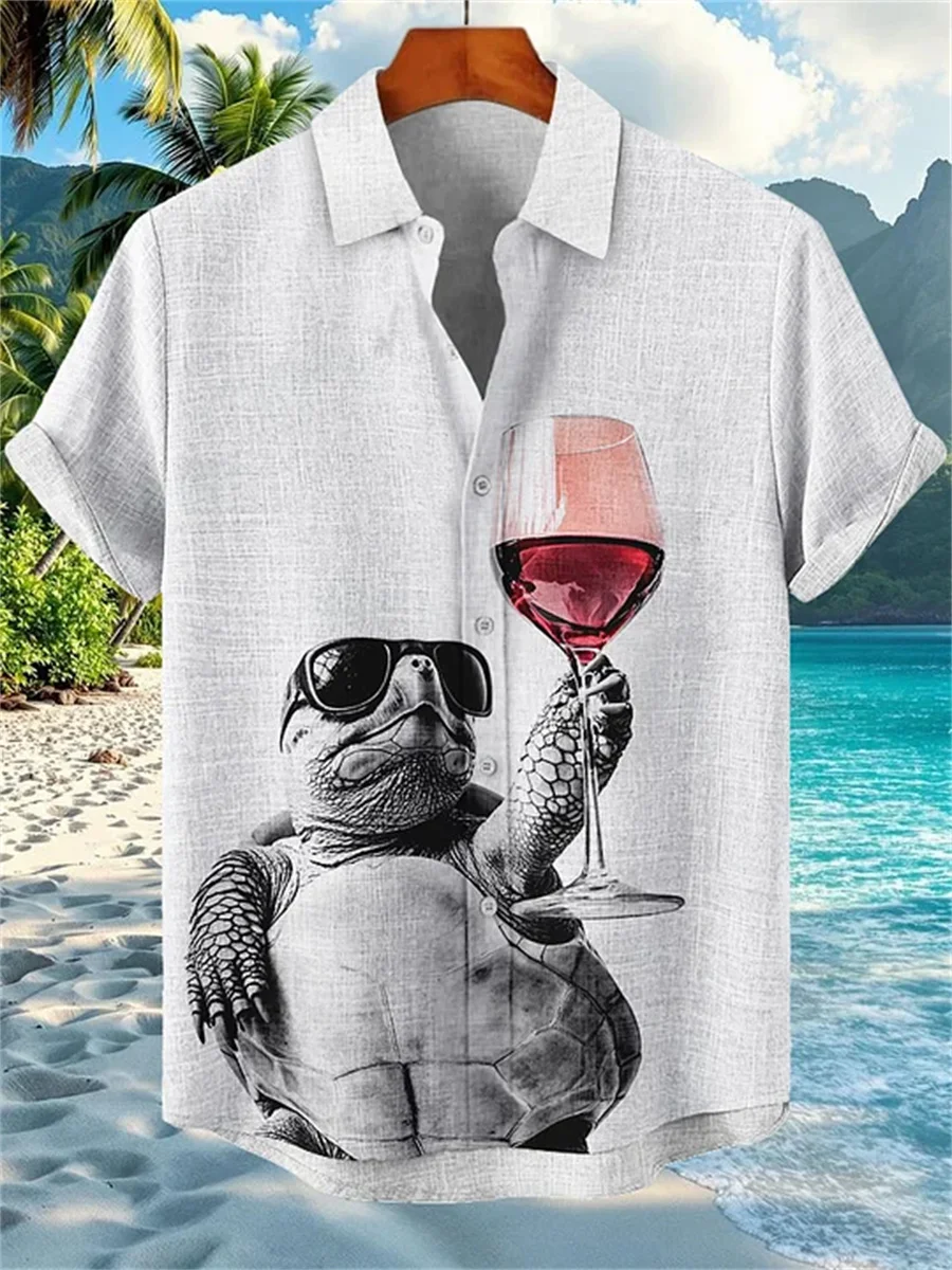 2026 Men's vacation-style cat print short-sleeved shirt loose-fitting casual top hot-selling trendy and breathable shirt