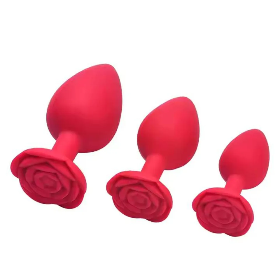 Rose Shaped Silicone Anal Butt Plug 3 Size Big Size Buttplug Anal Toys For Male Black Red Rose Rose Pink Single