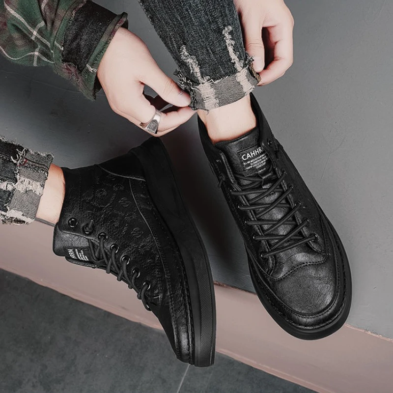 

Весенне-осеннее Новое поступление, мужские кожаные водонепроницаемые туфли с высоким берцем, увеличивающие рост, для молодежи, студентов, повседневная работа, универсальная