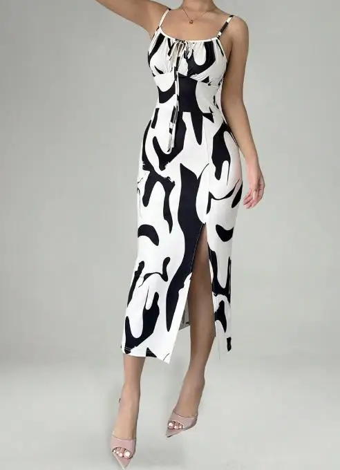 

Dress 2025 Summer New Style Resort Sexy Strap Dress Slit One-Step Skirt