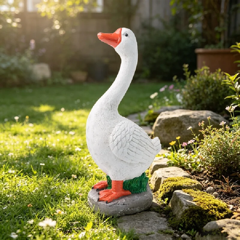 Garden Decor White Goose Statue 23inch Magnesium Oxide Craft Ornament Porch Lawn Yard Home Decor Art Figurine For Indoor Outdoor