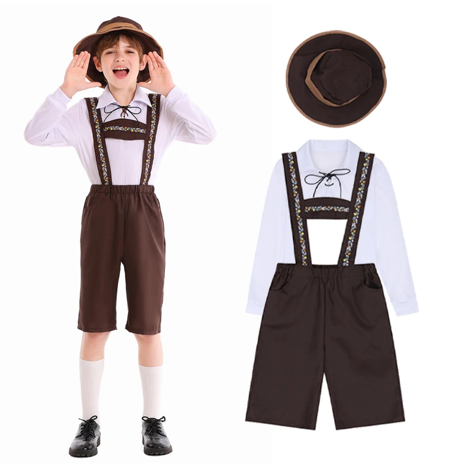 

Childrens Retro Cow Boys Suits German Beer Festival Boys Costumes Alpine Folk Costumes Drama Civilian Stage Kids Gental Costumes