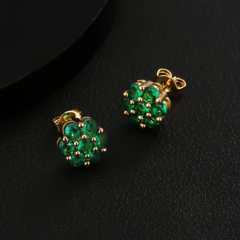 Hip Hop Exquisite 18K Gold Plated Zirconia Flower Earrings For Men Women Iced Out Rapper Jewelry Gift for Boyfriend & Father