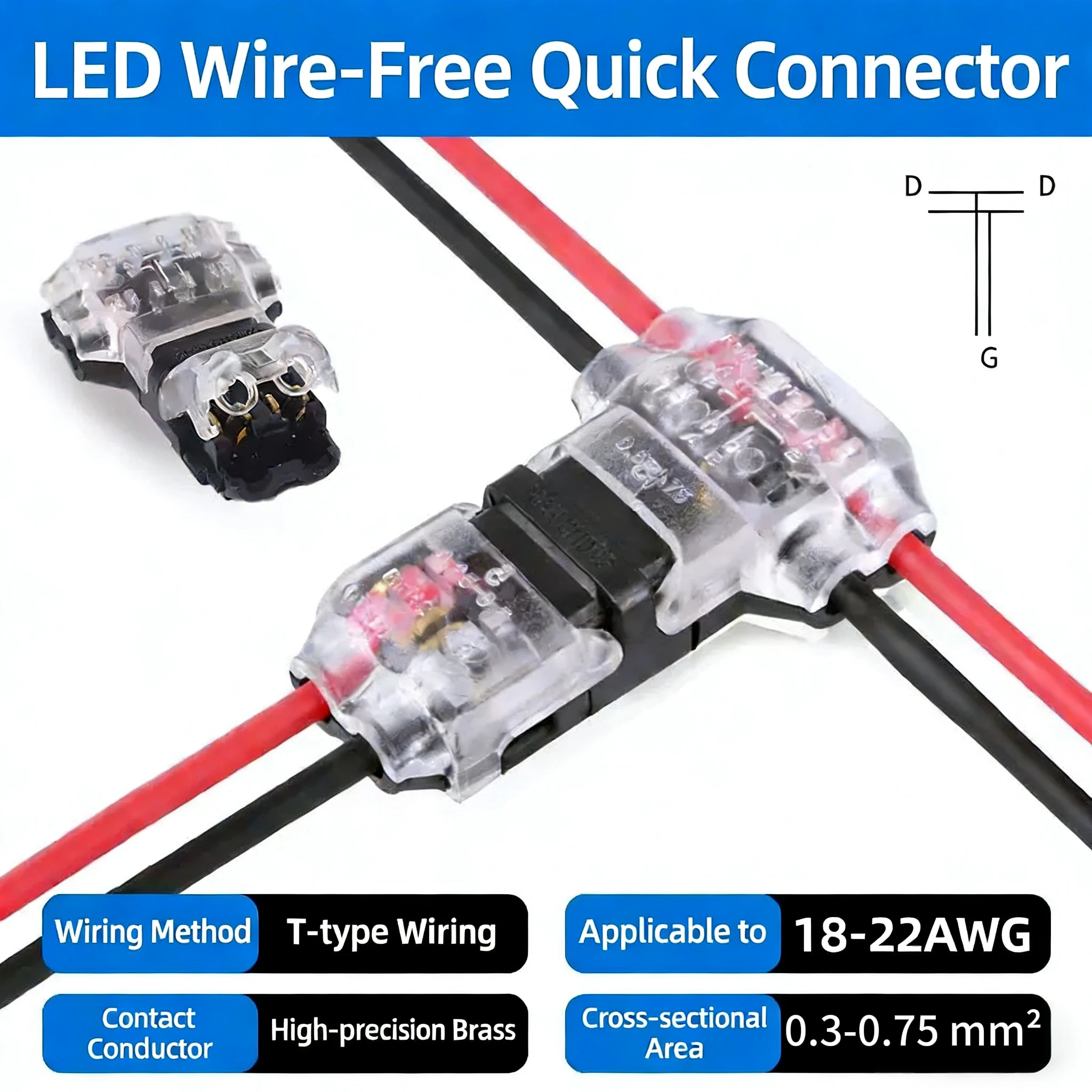 Terminali snap-in a connessione rapida per cavi T2 - Giunti a spina automatici senza saldatura/pelatura, accessori elettrici professionali Accessori per cablaggio Terminali senza utensili Collegamenti