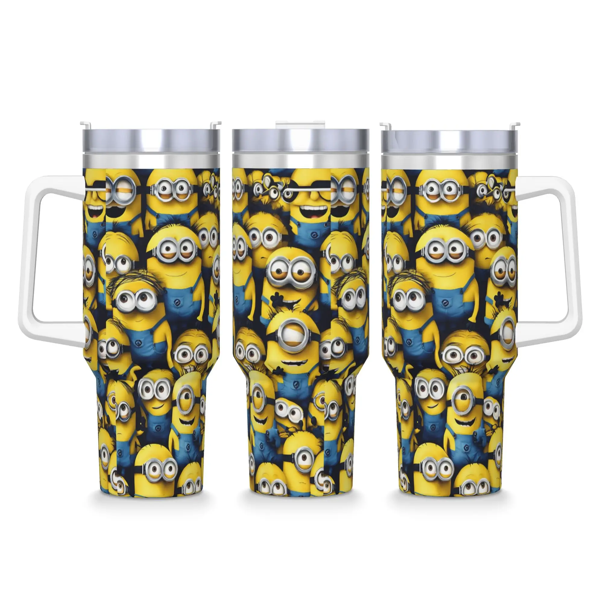 

Stainless Steel Tumbler Minions Cartoon Character Mugs Cup With Straws Big Yellow Eyes Cold Drink Water Bottle 40oz Coffee Mug