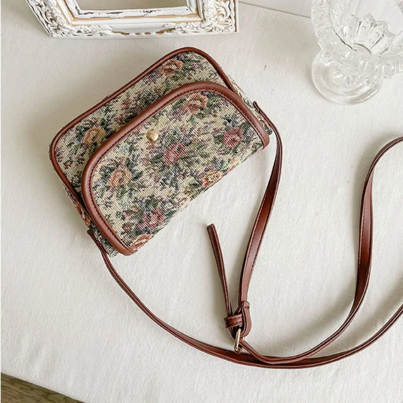 Xiuya Vintage Literary Womens Shoulder Bag Ethnic Style Flower Fashion Small Handbag Elegant Designer Commuter Female Armpit Bag