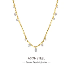 ASONSTEEL Stainless Steel Cubic Zirconia Pendant Necklace Charm Gold Color For Women Crystal Jewelry Choker Necklace Waterproof