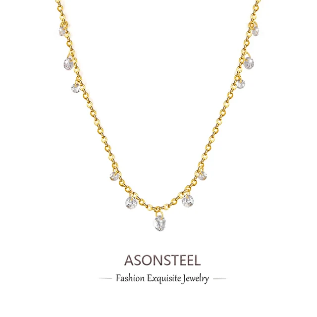ASONSTEEL Naszyjnik z cyrkoniami ze stali nierdzewnej Urok złoty kolor dla kobiet Biżuteria kryształowa Naszyjnik Choker Wodoodporny