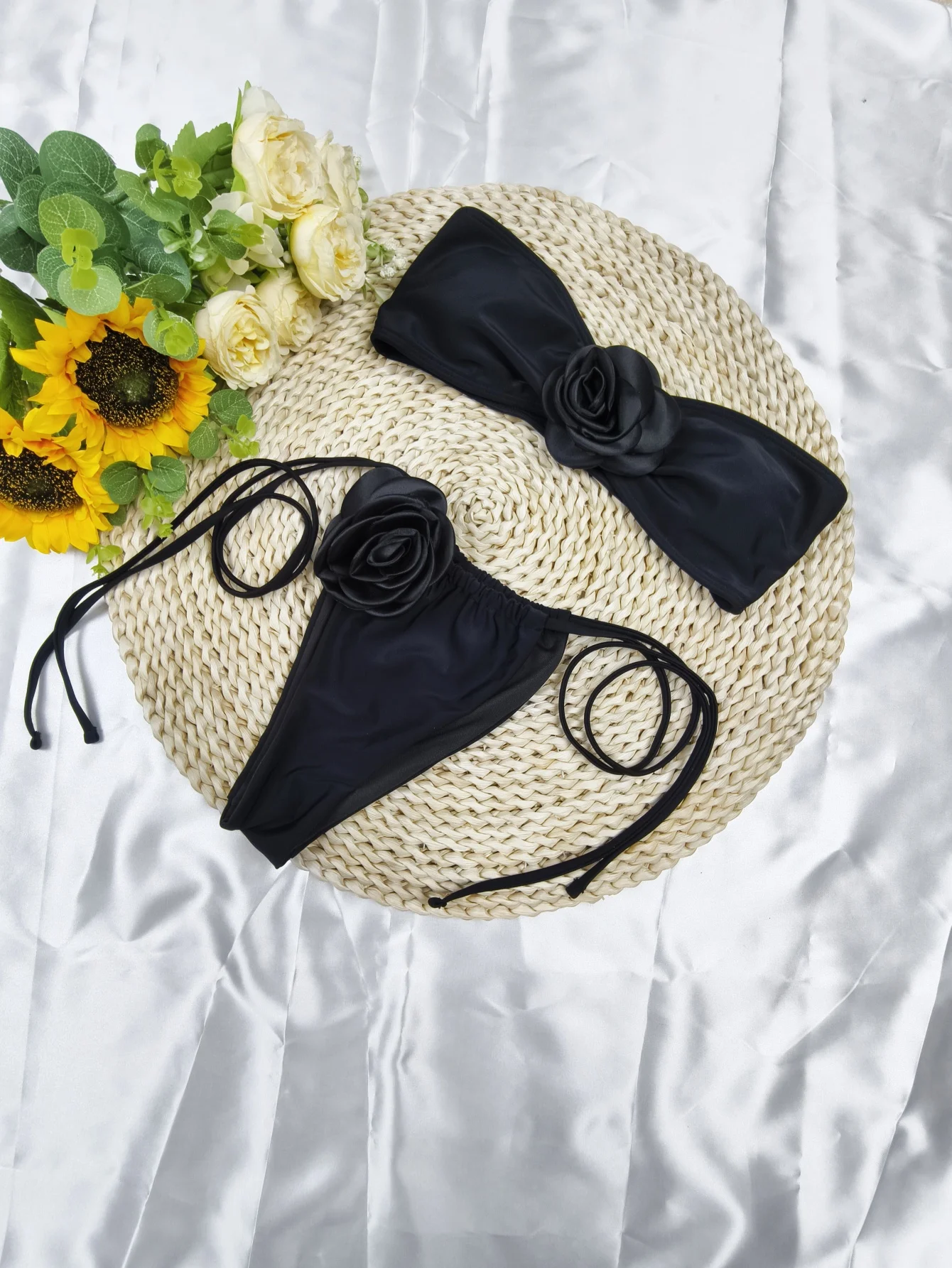 女性のための花柄のセクシーな水着,バンドゥビキニ,腕立て伏せビキニ,無地,ビーチウェア,夏,2025