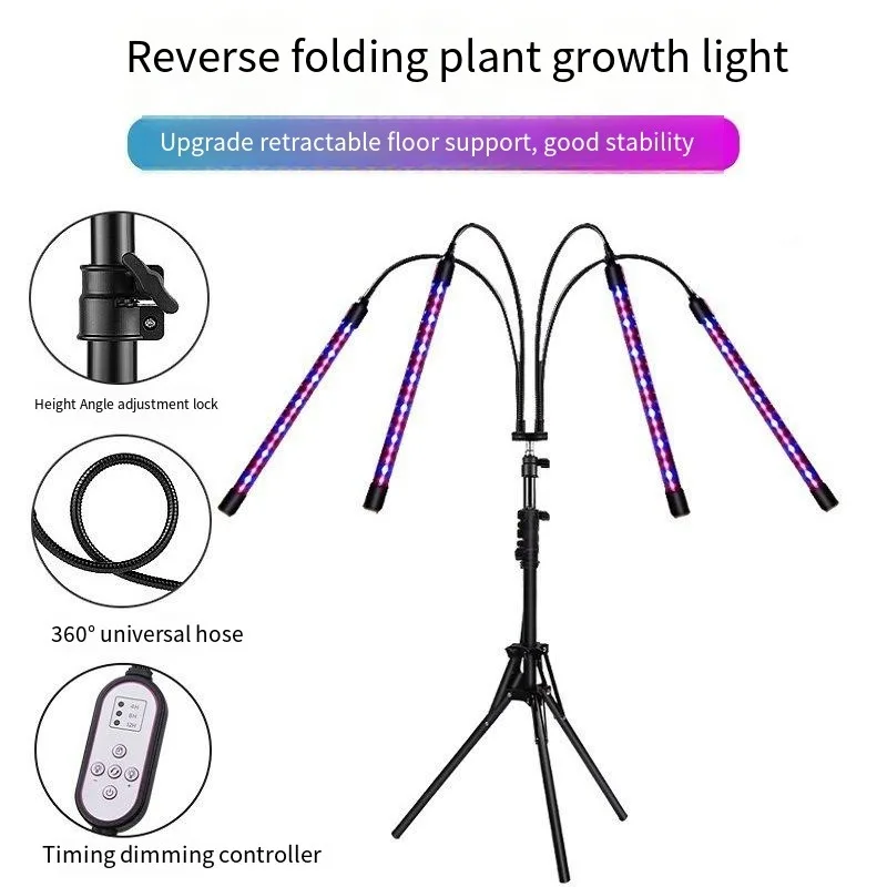 Lâmpada LED Full Spectrum Crescimento Vegetal, Temporizado, Controle Remoto, Suporte de dobramento, Vegetal, Mudas, Flor, Luz Suplementar