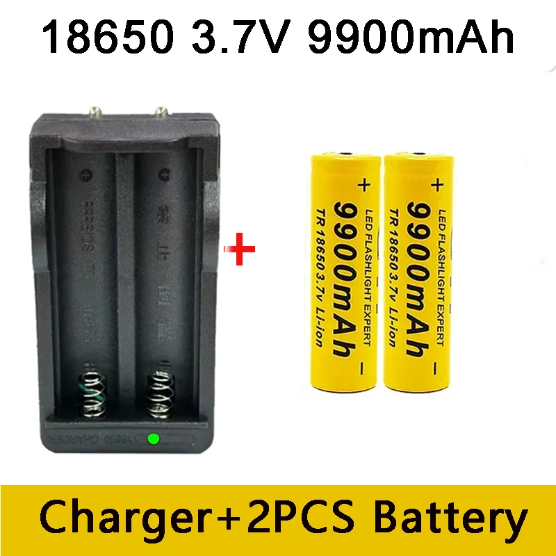 18650Battery Rechargeable Battery 3.7V9900Mah with Charger Capacity Rechargeable Li-IonBattery for Remotecontrolcomputer Shaver