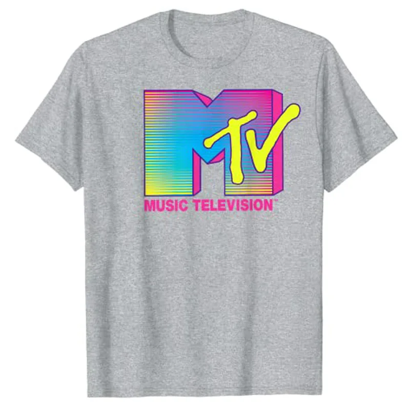 MTV Logo Fluorescent Colors Graphic T-Shirt Customized Products Men Clothing Letters Printed Short Sleeve Tee Tops