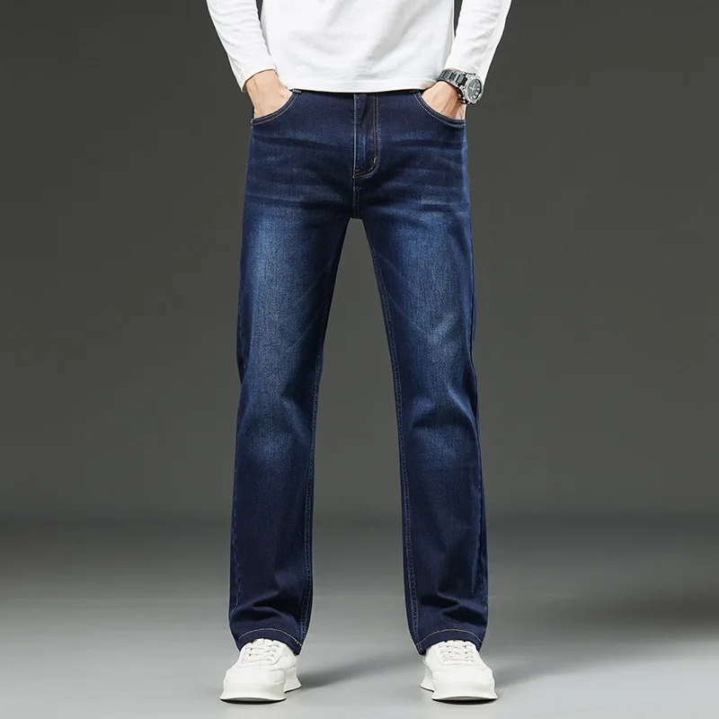 

Loose Straight Jeans Men's High Waist Wide Legs Elastic Thin Pants
