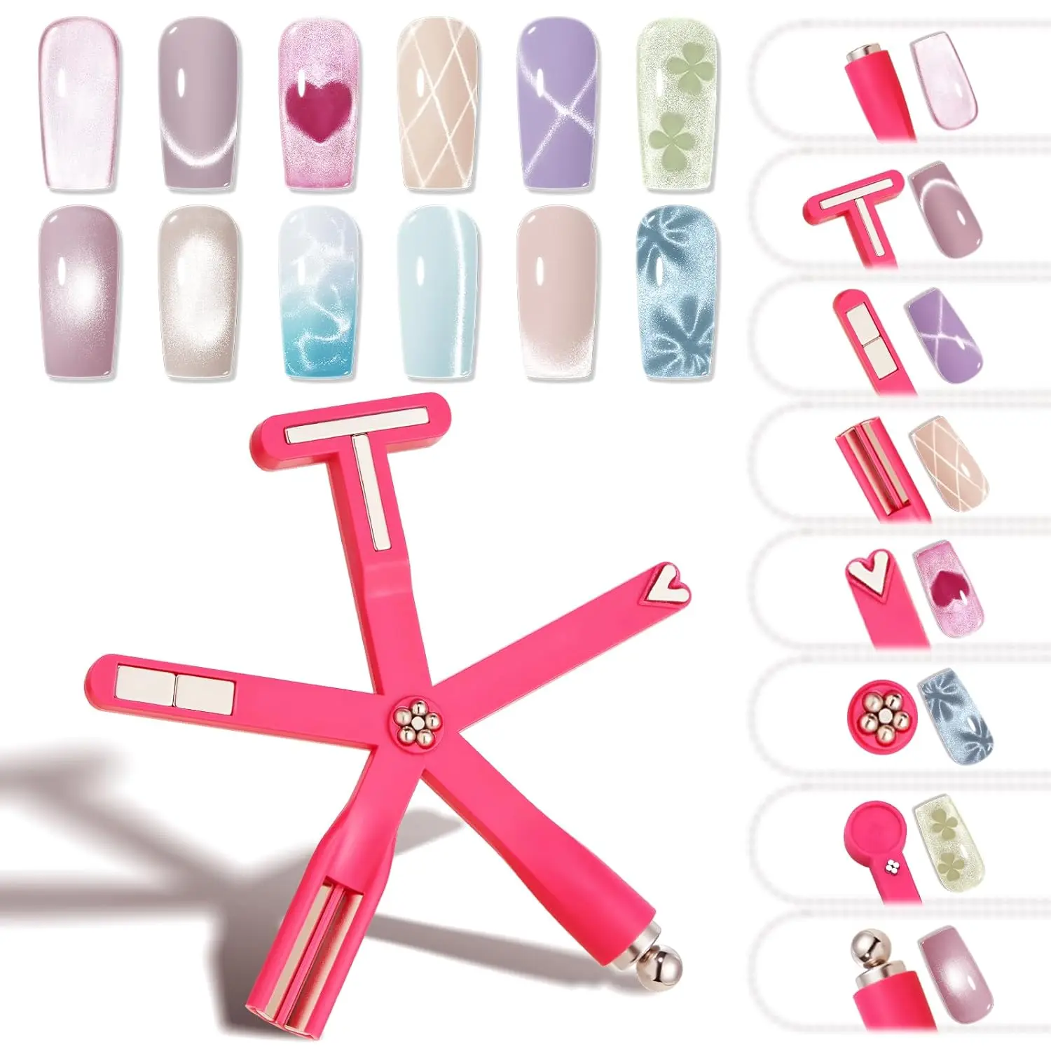 

Магнит для гель-лака Modelones Cat Eye, 8-в-1 инструмент для создания эффекта кошачьего глаза, мощный магнитный стик для дизайна ногтей со стальным шариком