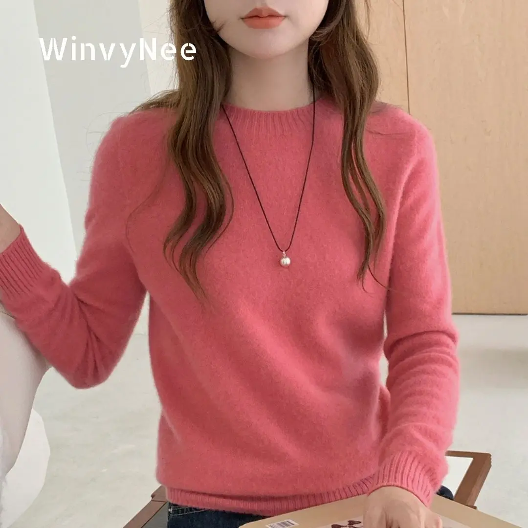 

WinvyNee Женская одежда 100% шерсть Розовые свитера с длинными рукавами Пуловеры с круглым вырезом Верхняя одежда Топы Y2k Осенние топы оверсайз A1523038