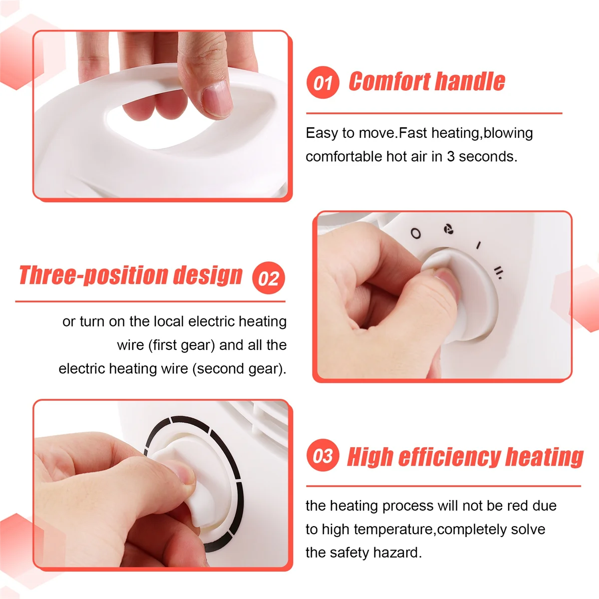 Mini radiateur soufflant électrique portable, 2000W, 220V, 3 réglages de chauffage, réchauffeur d'espace de chauffage à l'air, ventilateur E, hiver