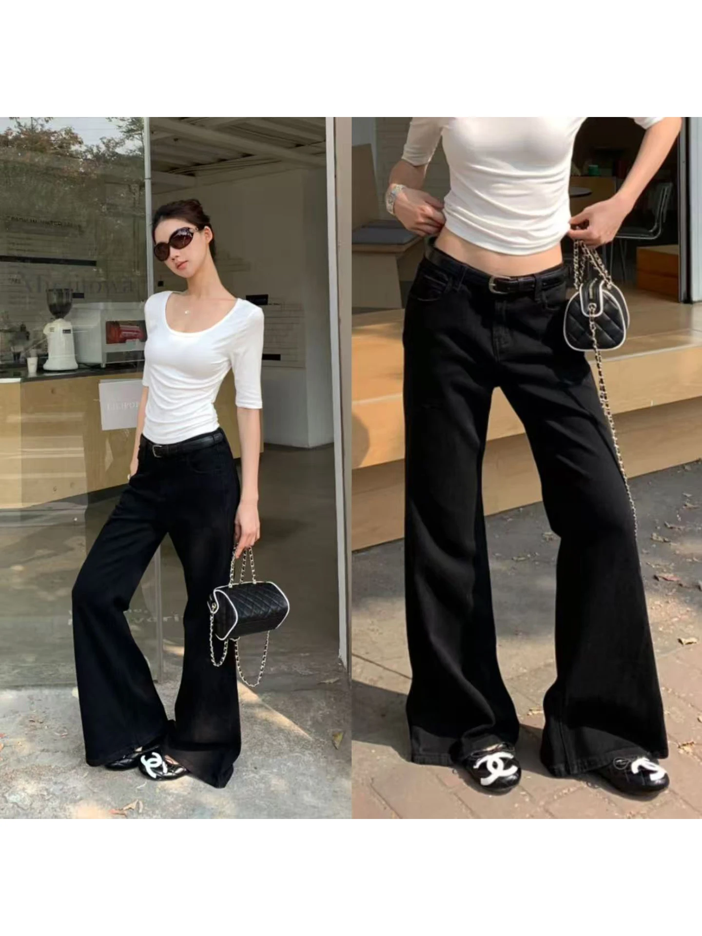 

Low Waist Flared Jeans Women's Bla Versatile Spring 2026 New Sle Commute Sle High Elastic Straight Leg Zipper Closure