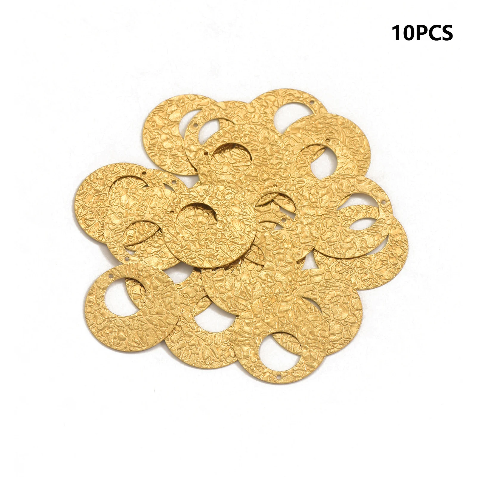 10pcs Brass Natural Color Hammered Pattern Geometric Discs