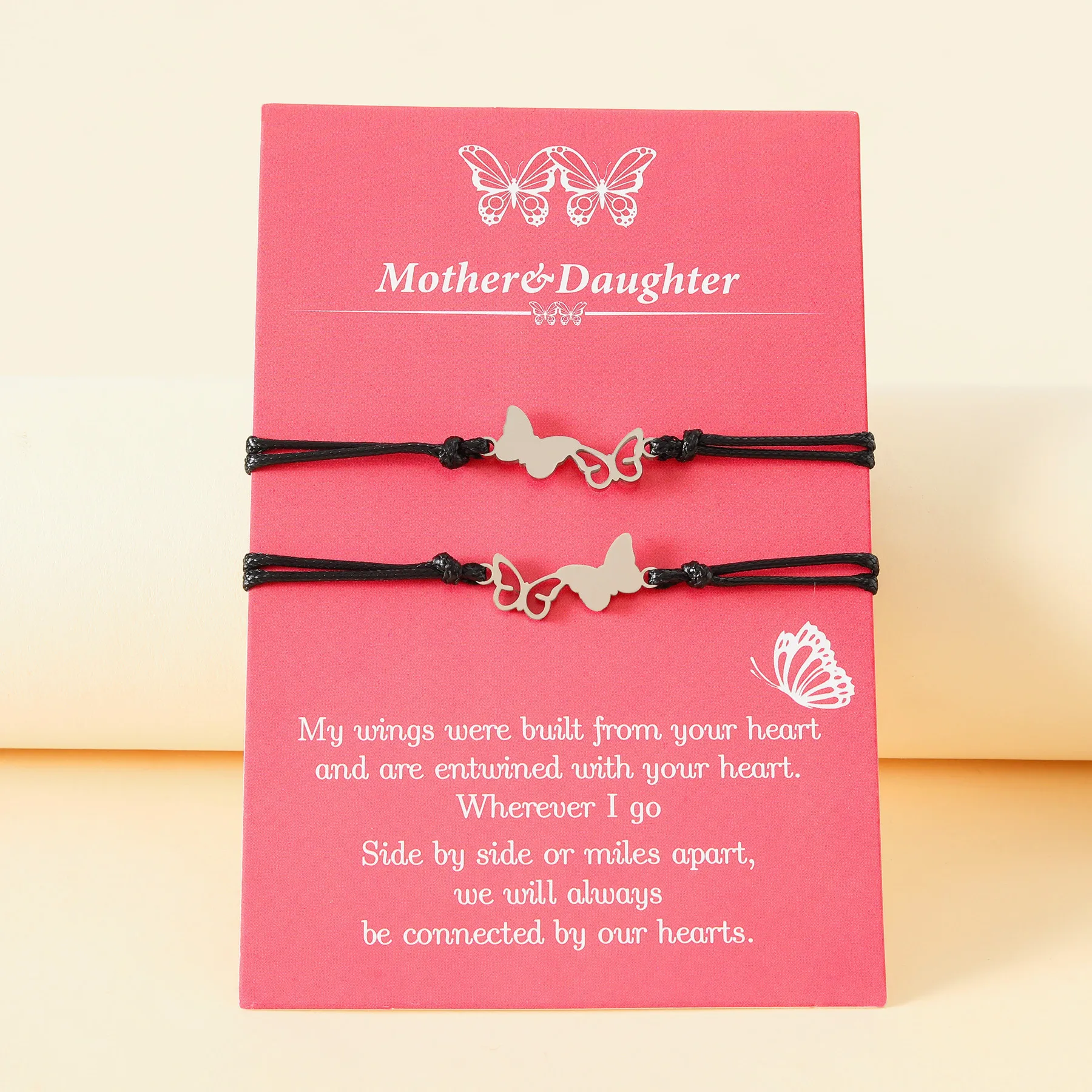 2023 New Trend Stainless Steel Hollow Butterfly Mother Daughter Parent Child Card Handwoven Bracelet Gift