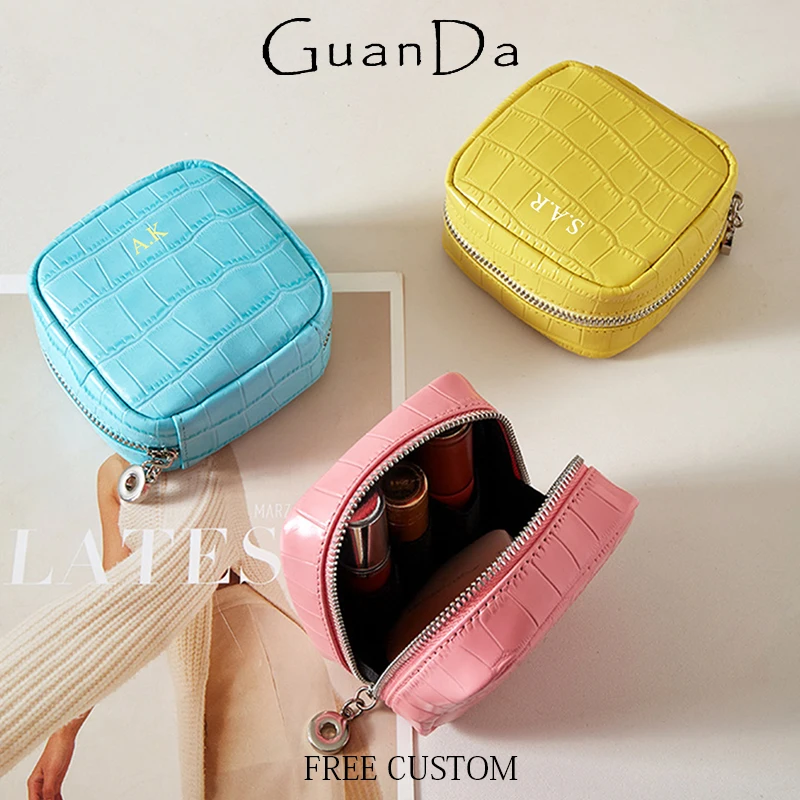 Luxury Crocodile Leather Pattern Square Bag Zip Woman Custom Name Cowhide Cosmetic Bag DIY Crossbody Bag Fashion Card Wallet