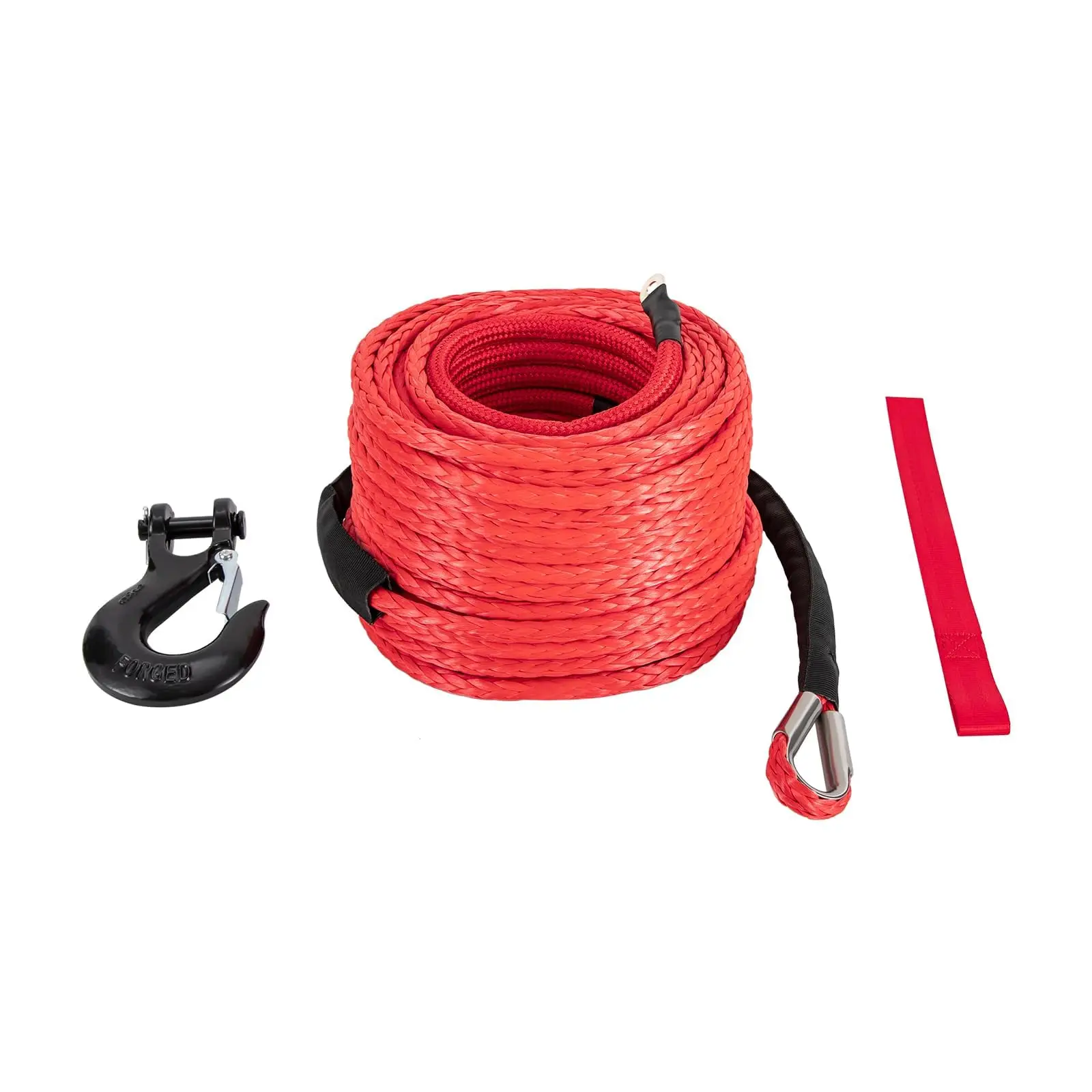 合成ウインチロープ、3/8インチ x 100フィート合成ロープウインチ、233、809ポンドウインチロープケーブルキット、安全プルストラップ付きウインチライン