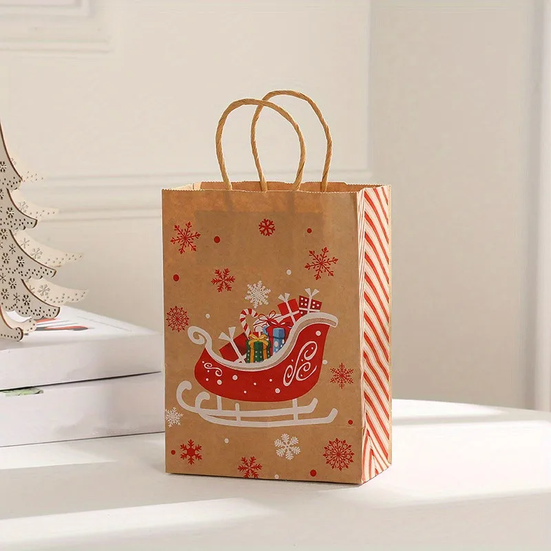 8–48 Stück Weihnachtsserie Kraftpapier-Geschenktüten, Verpackung von Party-Süßigkeitsgeschenken, bedruckte Tragetaschen mit Cartoon-Elch-Schneemann-Weihnachtsbaum – Detail 8