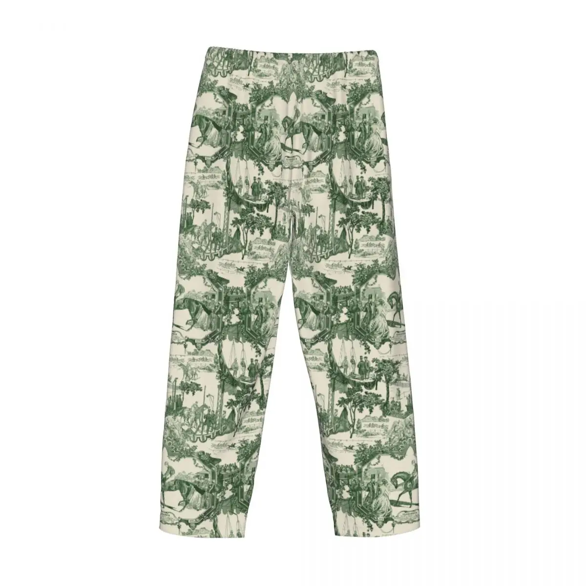 Calça de pijama masculina antiga vintage francesa toile de jouy estampada clássica calça de dormir com bolsos