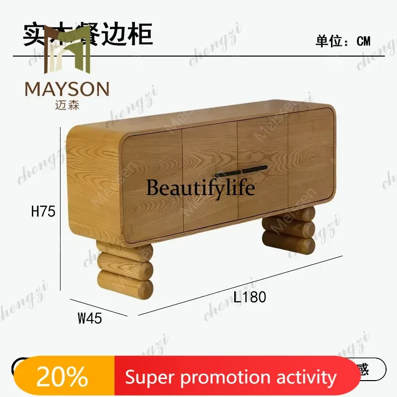 2003 Retro solid wood dining side cabinet, living room locker, log color opposite door designer decorative cabinet