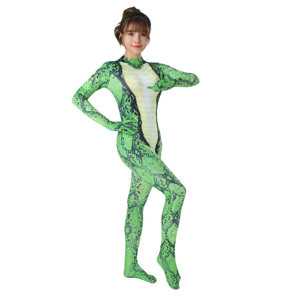 Disfraces de Halloween para mujeres y niños, traje de Catsuit Zentai de fiesta de animales, mono de Cosplay muscular con estampado 3D de serpiente, Sexy