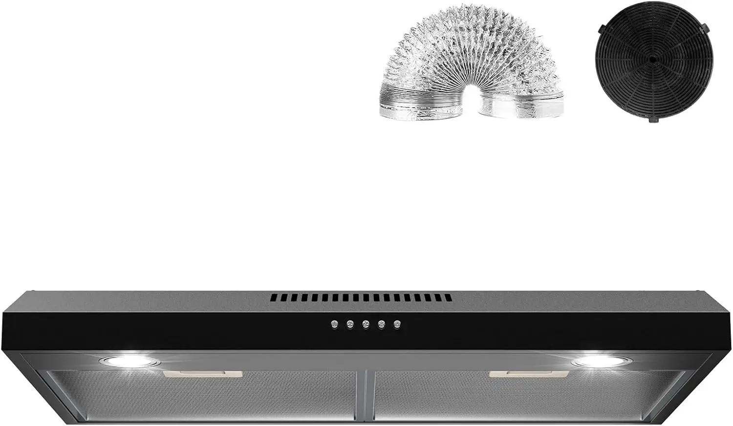 

Rang Hood 30 inch Under Cabinet, Ductless Slim Kitchen Range Hood Vent with Filter, LED Lights, 3 Speed Exhaust Fan, Cam