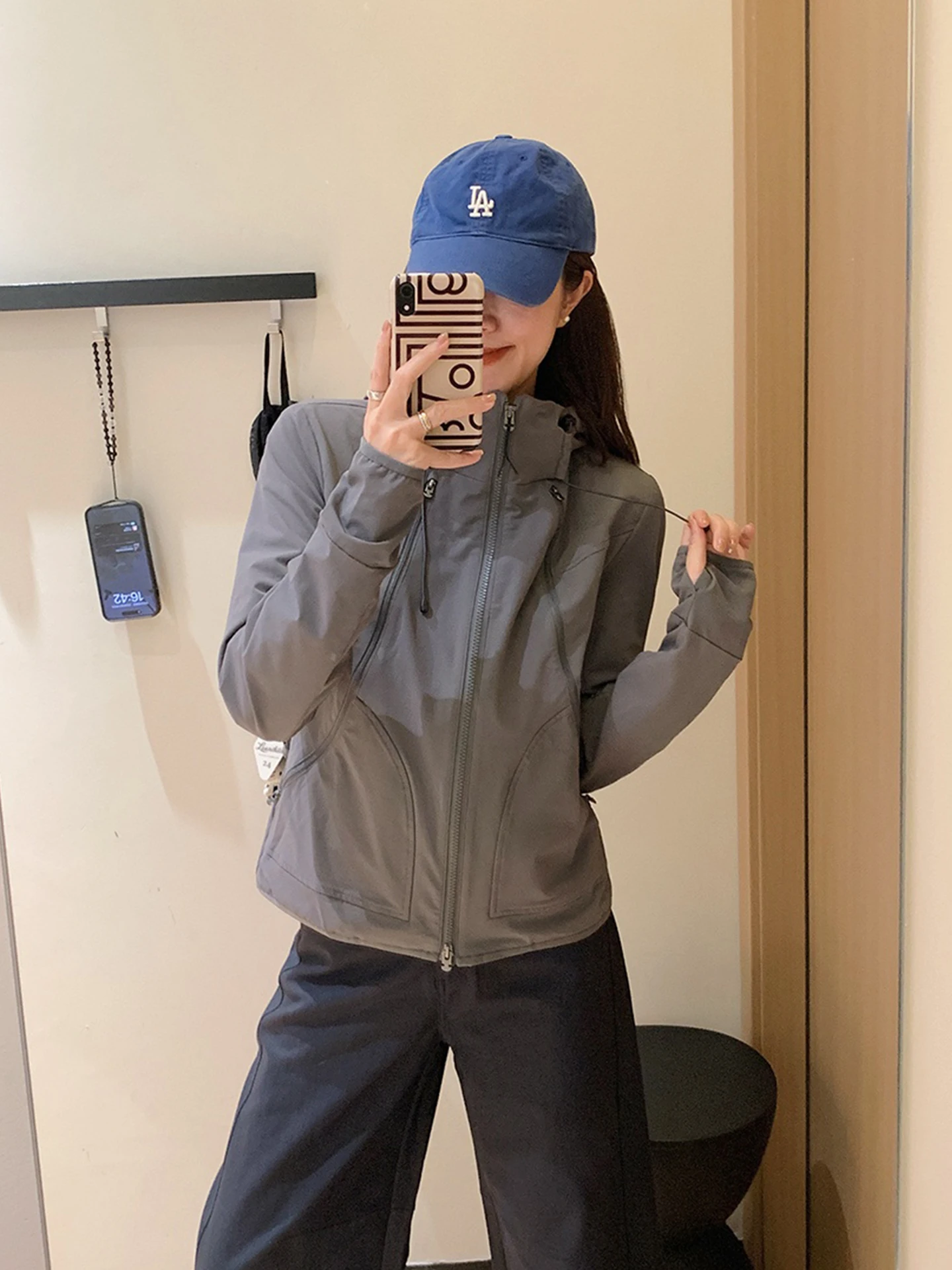 

Gray Hooded Jacket Outerwear Casual Long Sleeve Women's Fashion Slimming Versatile Spring Autumn New Arrival Commute Style