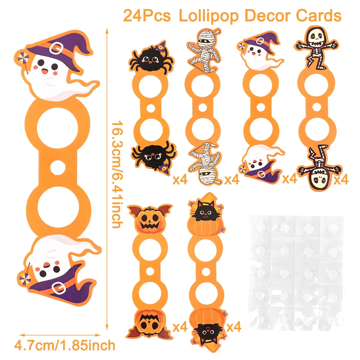 24 Stück Halloween-Lollipop-Papierhalter, niedliches, gruseliges Totenkopf-Design, Halloween-Lollipop-Dekorationskarten für fröhliche Halloween-Dekorationen – Detail 2