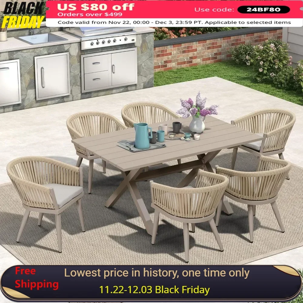 

7 Pieces Outdoor Dining Set ,with Patio Aluminium Dining Table and Wicker Rattan Chairs ,Modern Furniture Dinings Sets