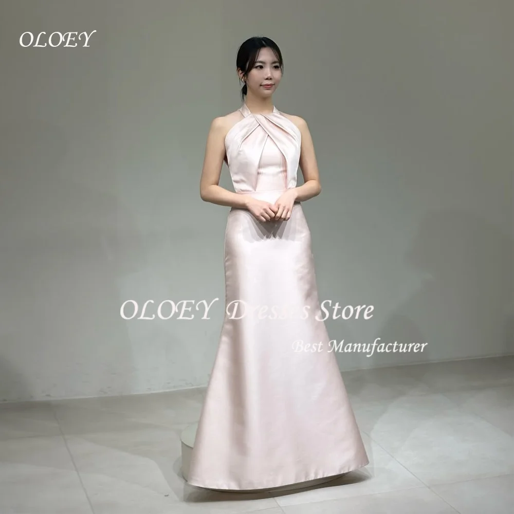 

OLOEY Розовые вечерние платья с бретелькой на шее Русалка Труба Корейские платья для свадебного приема длиной до пола Элегантная простая фотосессия