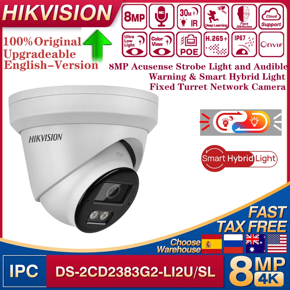 

Hikvision 4K 8MP DS-2CD2383G2-LI2U/SL Acusense Strobe Light and Audible Warning & Smart Hybrid Light Fixed Turret Network Camera
