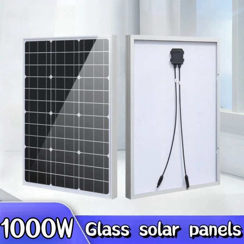 1000W Rigid Glass Solar Panel Monocrystalline Cells High-efficiency Power Generation PV System For Home RVs Car Roof Street Lamp