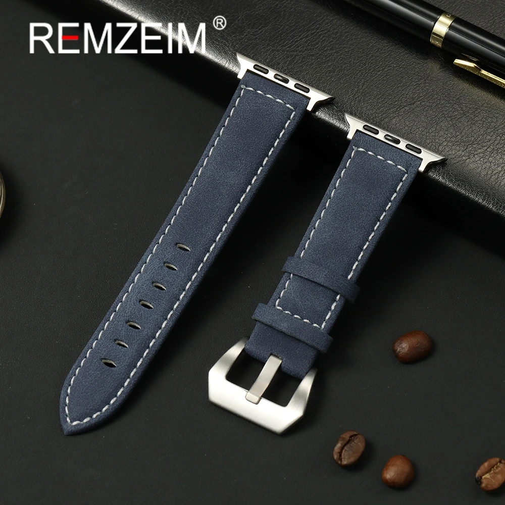 Винтажный кожаный ремешок для часов Apple Watch Band 42/44/45/46/49/38/40/41 мм, матовый ремешок для IWatch Series 1-10 Ultra SE 2