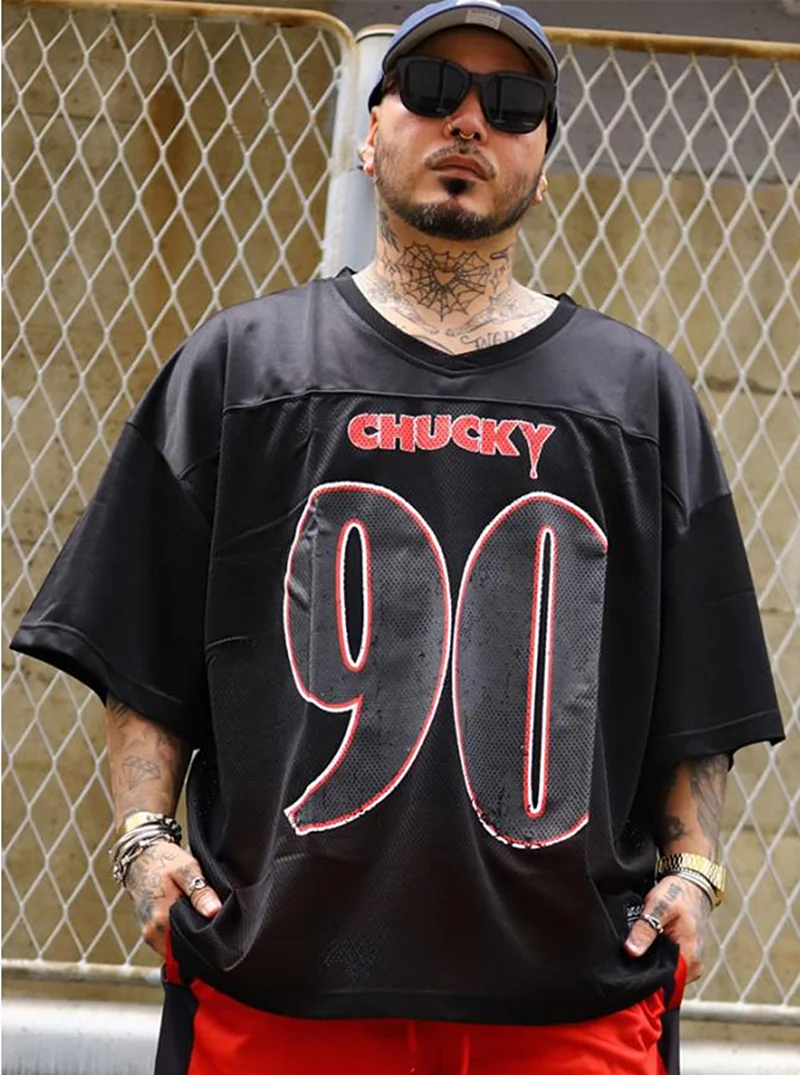 Reason X Streetwear Casual Breathable Loose Fit Short Sleeve Soccer Jersey Ghost Girl Collaboration Mesh Pattern Unisex T-shirt