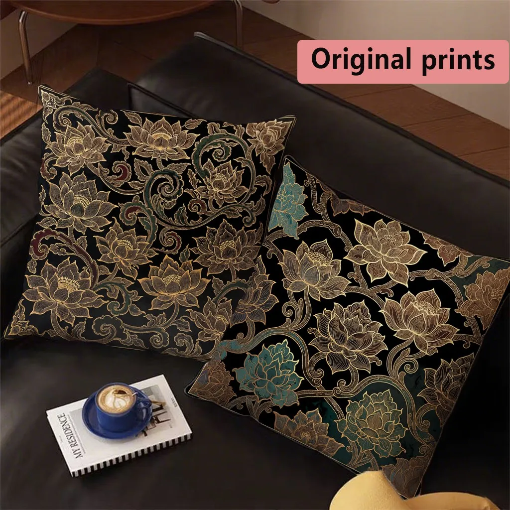 Vintage Lotus Floral Throw Pillow Covers Pattern Cushion Cover Suitable for Sofa Bedroom Car Pillow Cover