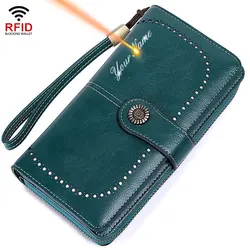 2022 New Long Rfid Womens Wallets Large Phone Holder Zipper Print Women Purse PU Leather Multifunction Card Holder Female Wallet