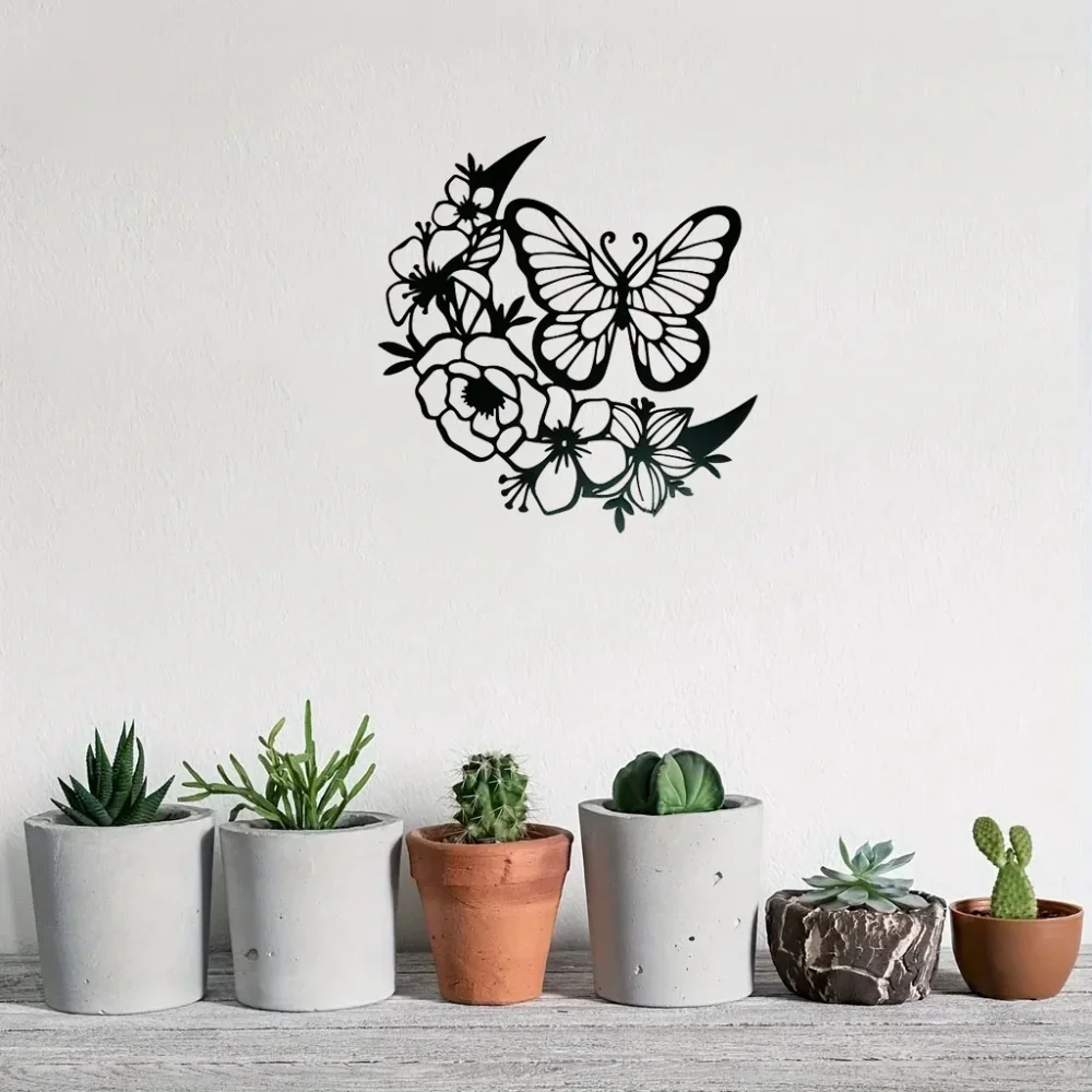 CIFBUY 1pc Modern Butterfly Flower Metal Wall Art Iron Hanging Sculpture Birthday Housewarming Gift Home Decor Ornament Gift